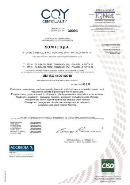Certificato UNI ISO 45001:2018